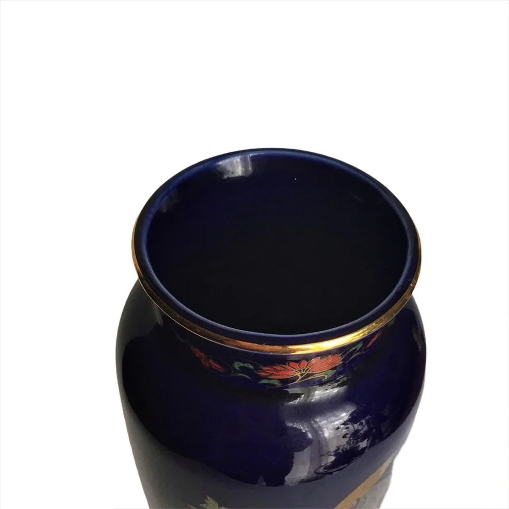 Vintage Kutani Cobalt Blue Pheasants Vase